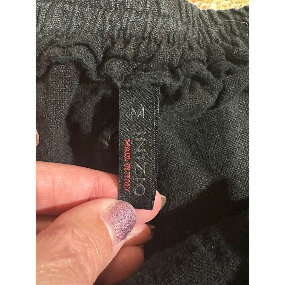 Inizio black charcoal linen wide leg cropped pants M Lagenlook - Picture 10 of 10